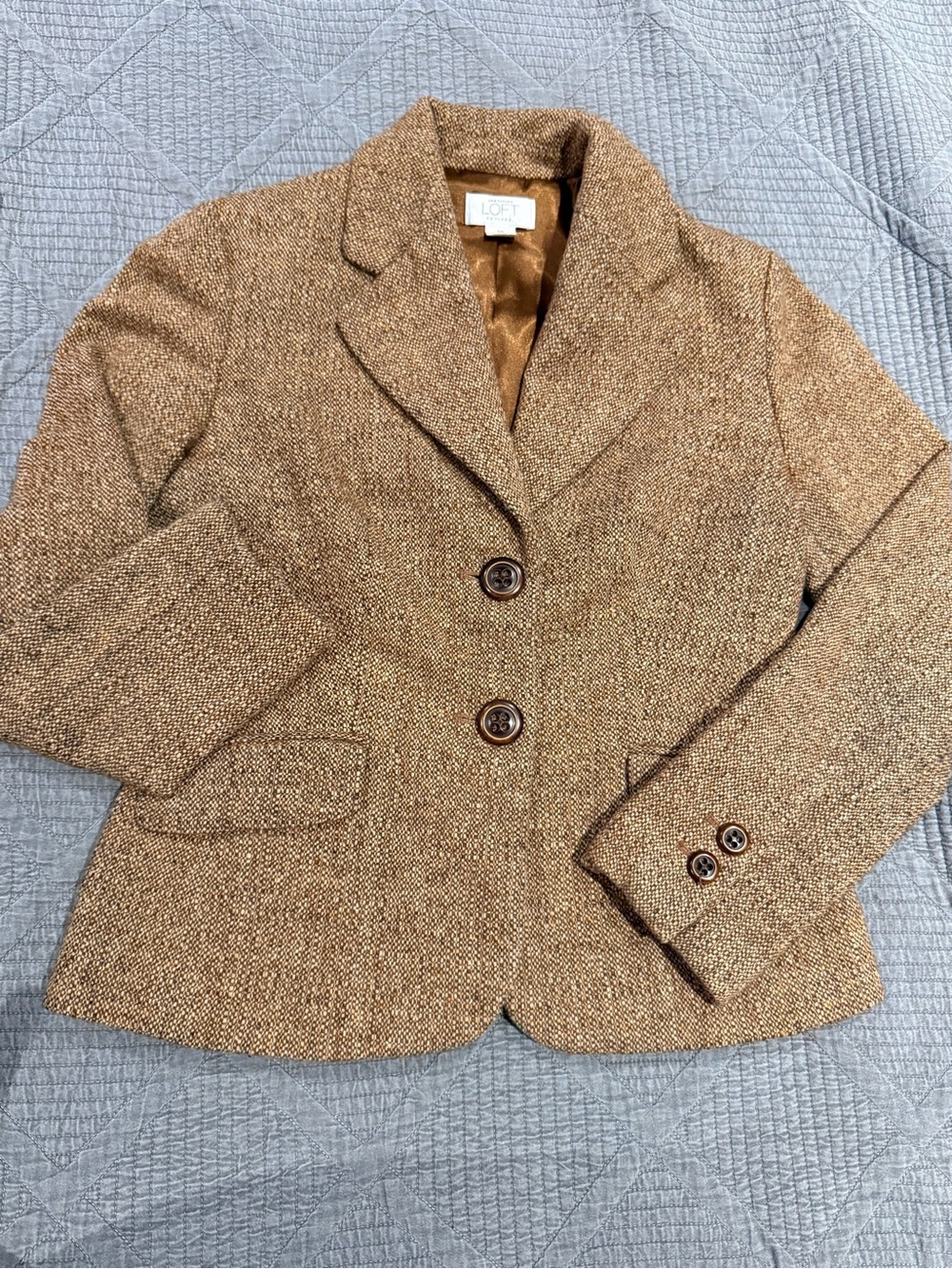 LOFT Brown Textured Tweed Blazer Jacket
